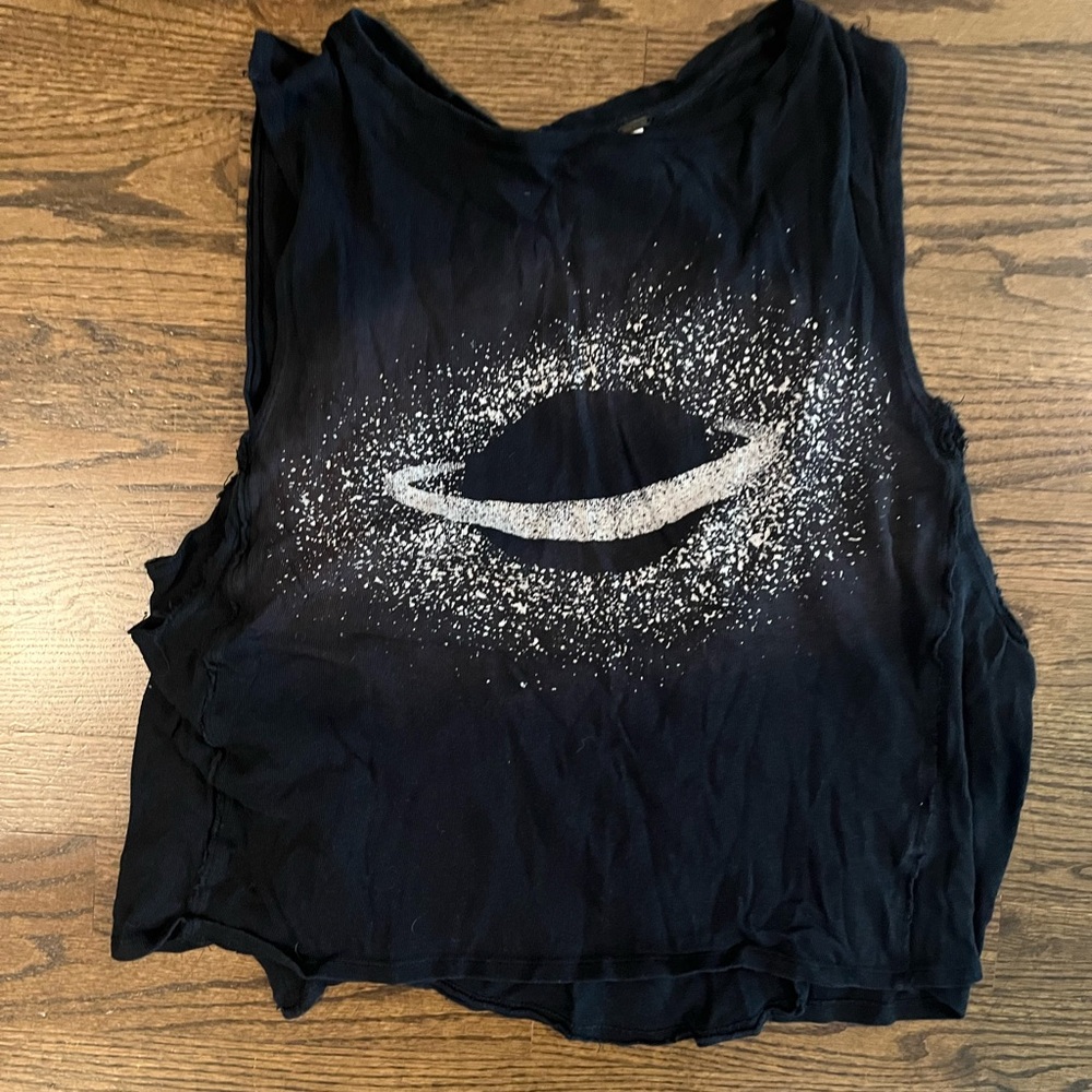 Free People Black Graphic Muscle Tee Crop